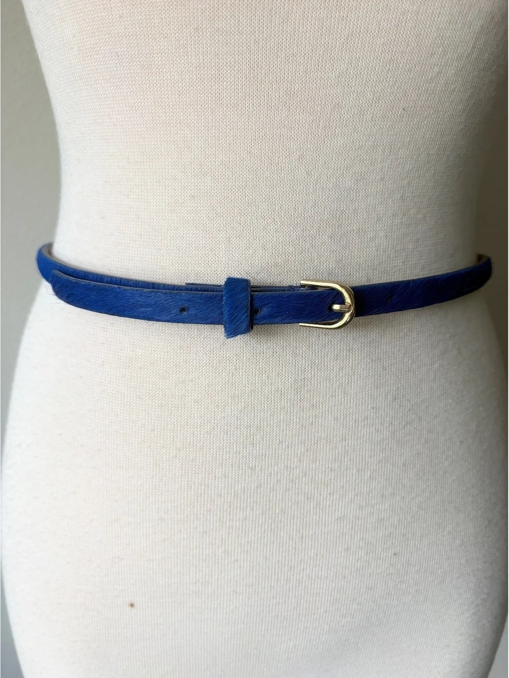 Ann Taylor XS Genuine Leather Blue Haircalf Belt with Gold Buckle